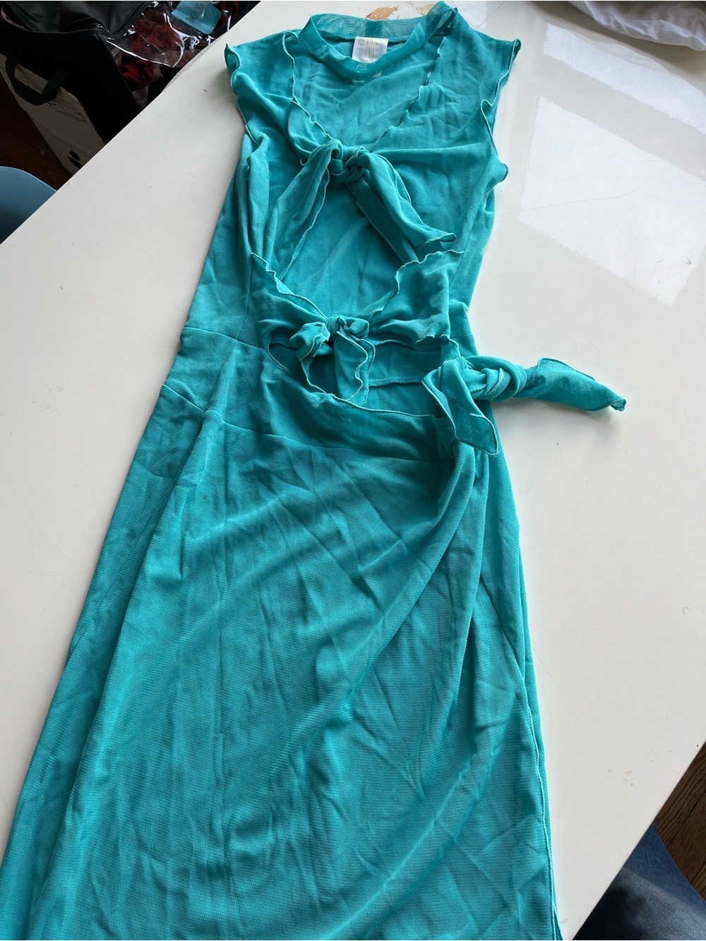 Anna Sui Turquoise Tie-Front Sleeveless Dress - Picture 2 of 6
